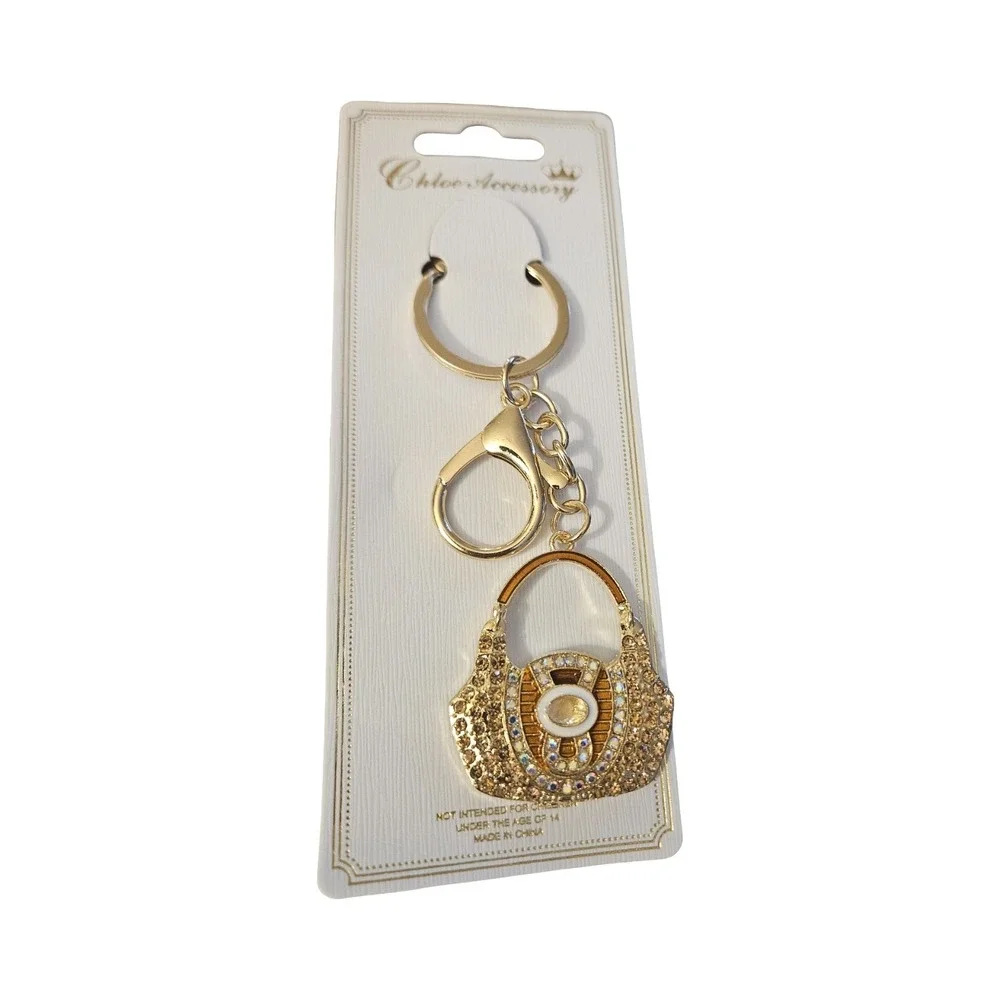 Chloe Accessory Gold Tone Rhinestone Handbag Keychain Purse Charm Bag Clip NWT